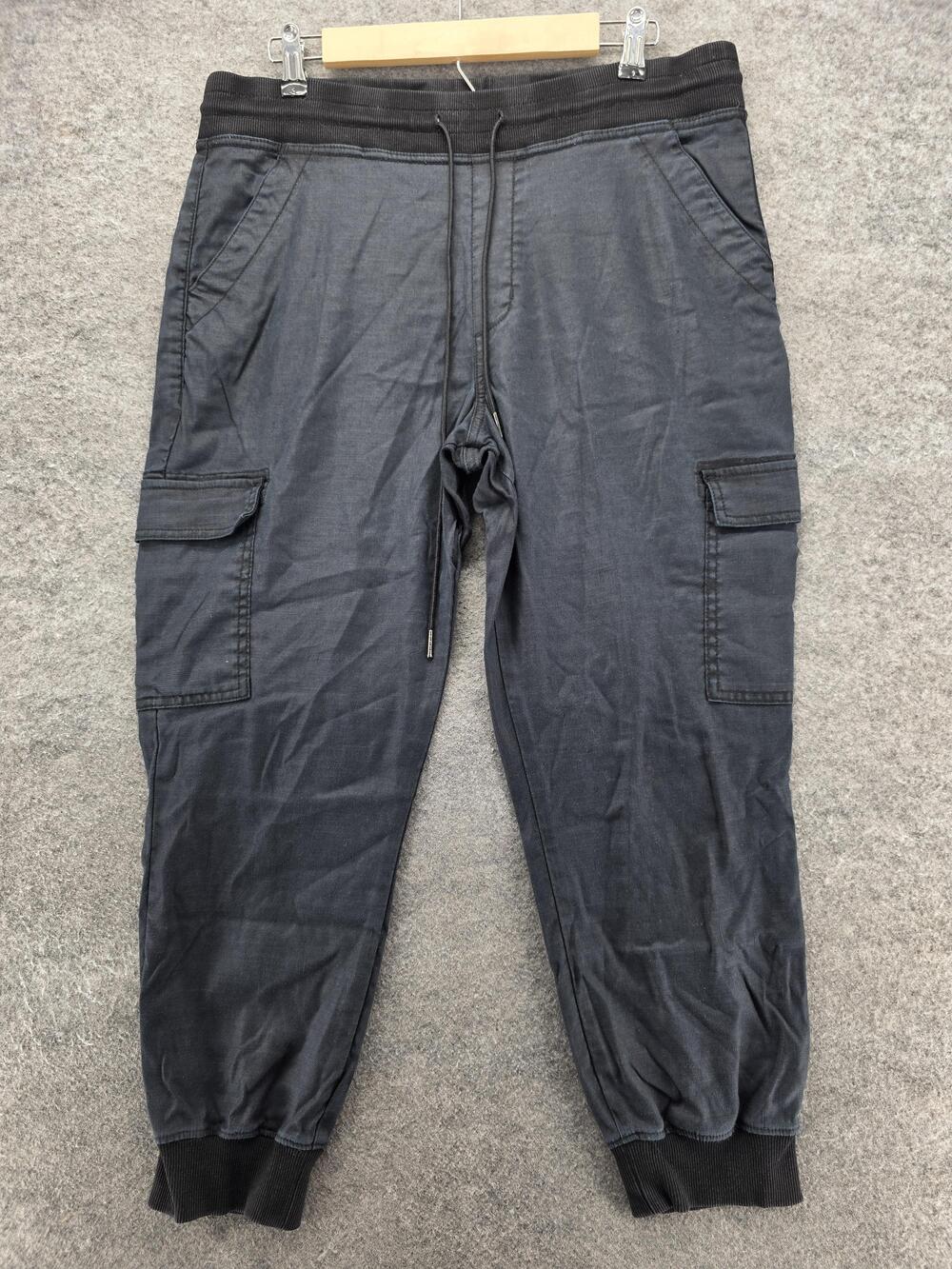 Level99 Pants Womens Large Black Linen Lyocell Cargo Jogger Drawstring Stretch